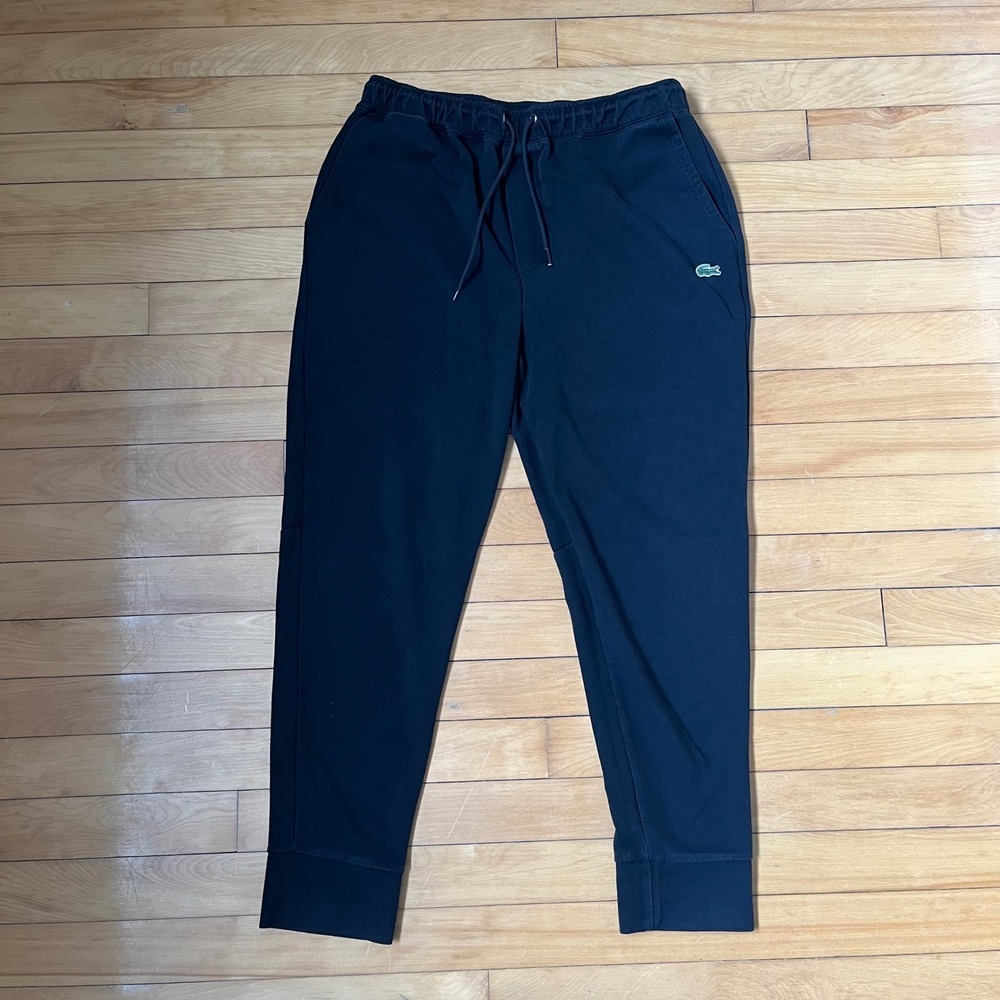 Lacoste Mens Classic Fit Jogger Sweatpants Black Size XL Drawstring Fleece